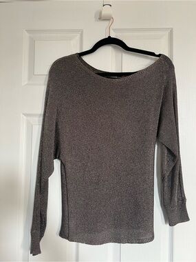 GUESS Metallic Knit Boatneck Sweater - Gray Taupe